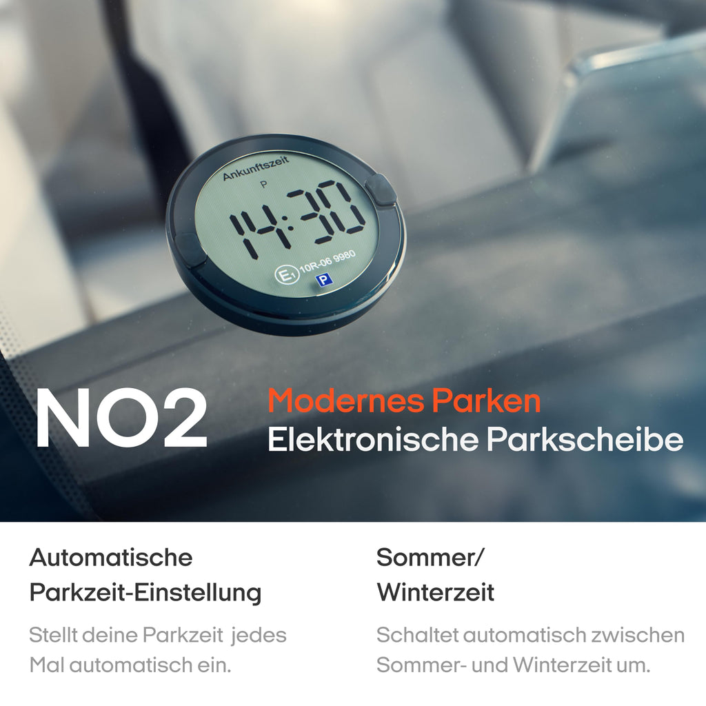 OOONO P-DISC NO2 - Elektronische Parkscheibe mit Zulassung fürs Auto - Automatische Digitale Parkscheibe Elektrisch mit Zulassung vom KBA nach StVO - Elektrische Parkuhr Auto zugelassen