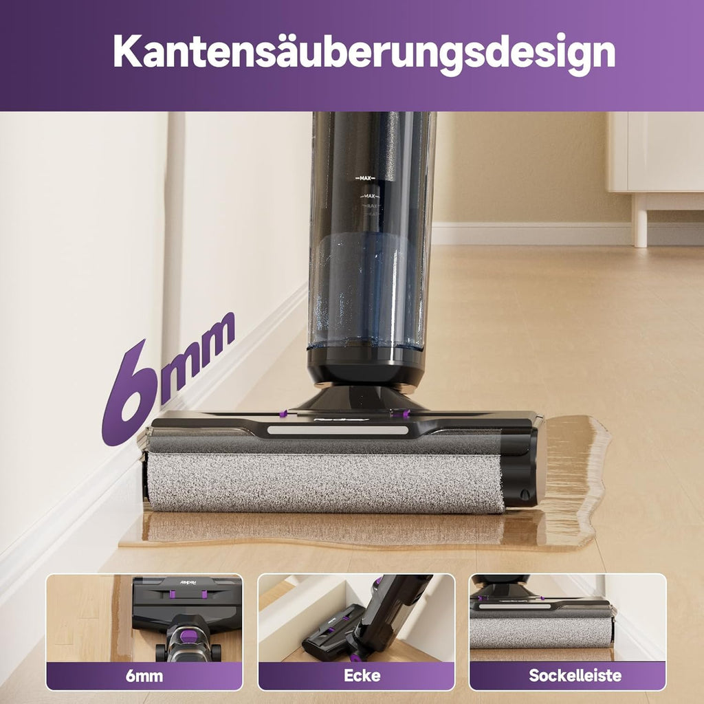 Redkey W15 Nass Trockensauger Akku,Selbstreinigender Mopp-Staubsauger,Kantenreinigung 6 mm,Dual-Wassertank-Unterstützung, 3 Reinigungsmodi,LED Spracherinnerung Geeignet für Hartböden,Selbstreinigung