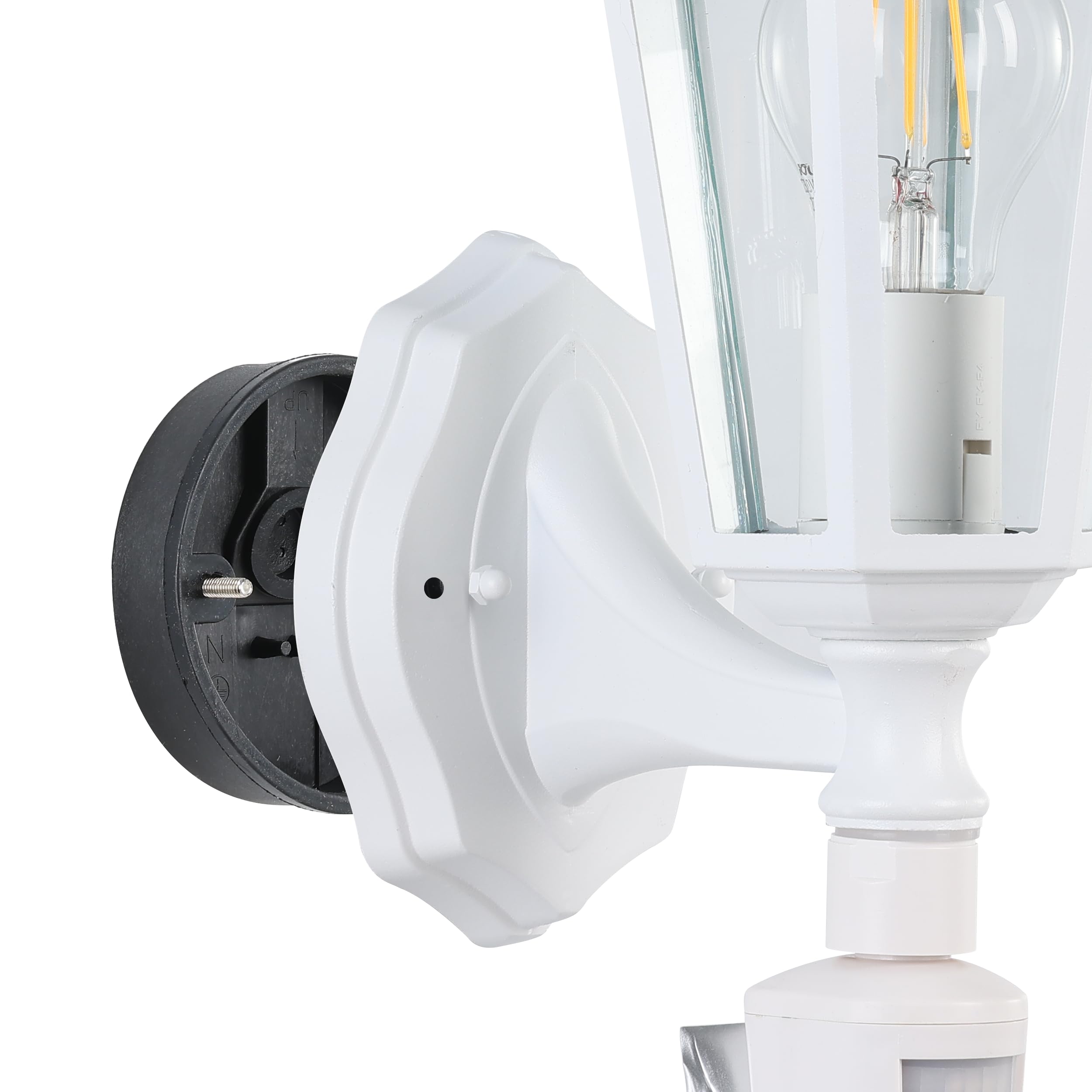EGLO Außen-Wandlampe Laterna 5, 1 flammige Außenleuchte inkl. Bewegungsmelder, Sensor-Wandleuchte aus Aluguss und Glas, Farbe: Weiß, Fassung: E27, IP44