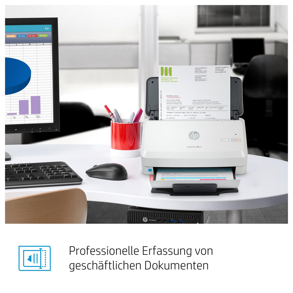 HP ScanJet Pro 2000 s2, Scanner, Einzelblattzufuhr, 50-Blatt ADF, USB 3.0, bis zu 3.500 Seiten täglich, Kurzbefehle