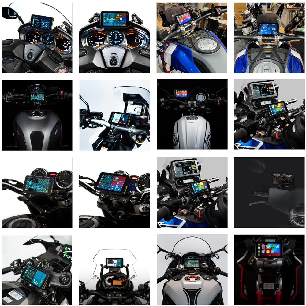 AIO-5Play Motorcycle Carplay Android Auto GPS Navigation System, 5" IPS LCD 60FPS, 5G Wi-Fi BT, IP68 Waterproof, Support Siri Google Assistant, Dedicated App