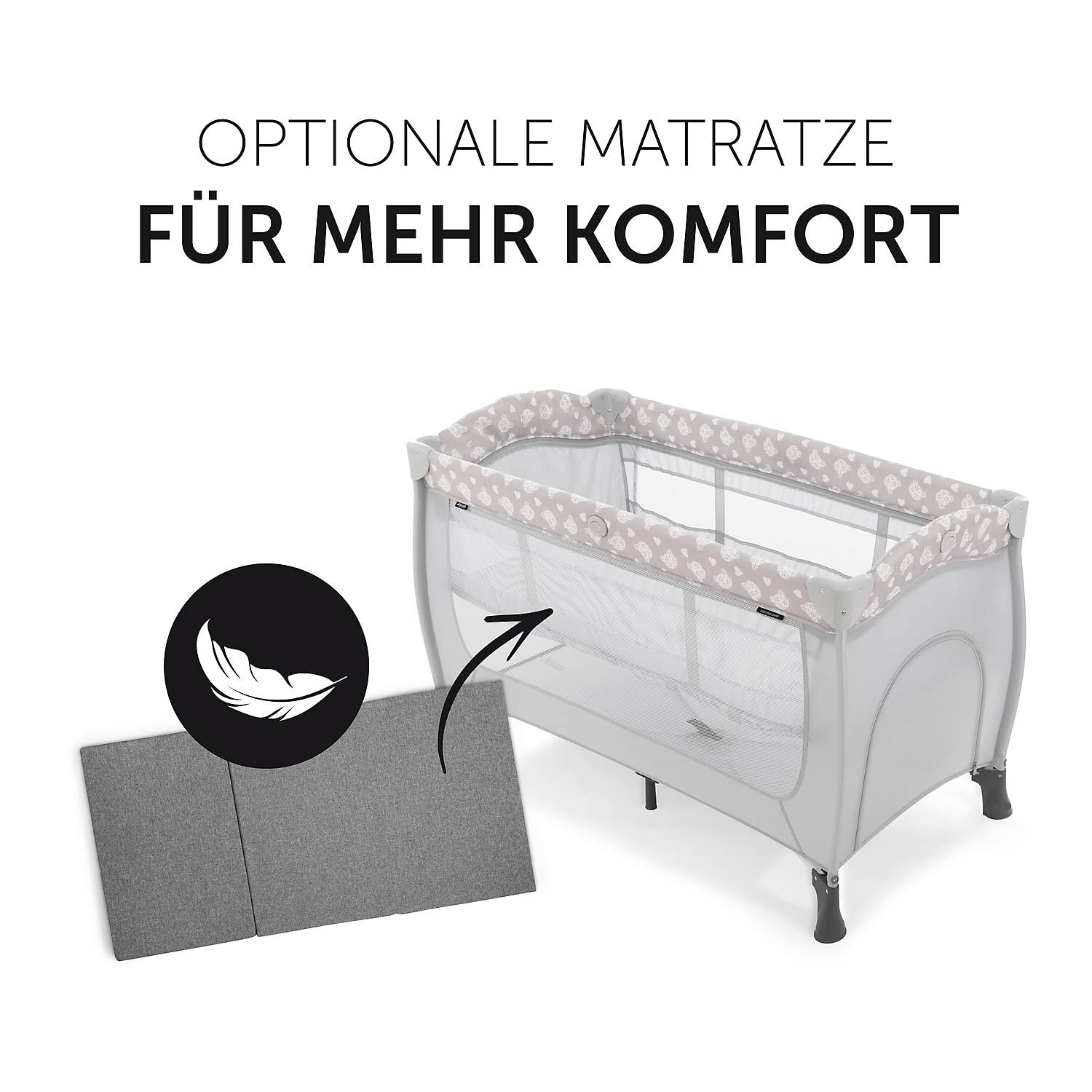 hauck Kinderreisebett Sleep N Play Center mit Neugeboreneneinhang, Wickelauflage, Tragetasche, Rollen, Schlupf, Klein Zusammenklappbar, Baby Reisebett Kleinkind ab Geburt bis 15 kg (Teddy Grey)