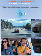 Veement Dashcam Auto Vorne Und Innen 2,5k+1080p, Mini Dash Cam Auto Kamera Mit 32-GB-Karte, Super-Nachtsicht, 4 IR-LEDs, 165° Weitwinkel WDR, G-Sensor, Loop-Aufnahme, 24H Parkmodus (Dunkelschwarz)
