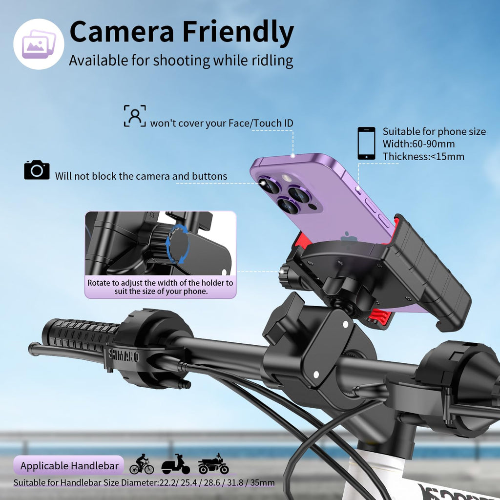 GEJIN Handyhalterung Fahrrad, 360° Smartphone Handyhalterung Motorrad，e Scooter Handyhalterung ebike Roller Halter Lenker Fahrrad Handyhalter, für 4.5-7.0 Zoll iPhone & Android Smartphones