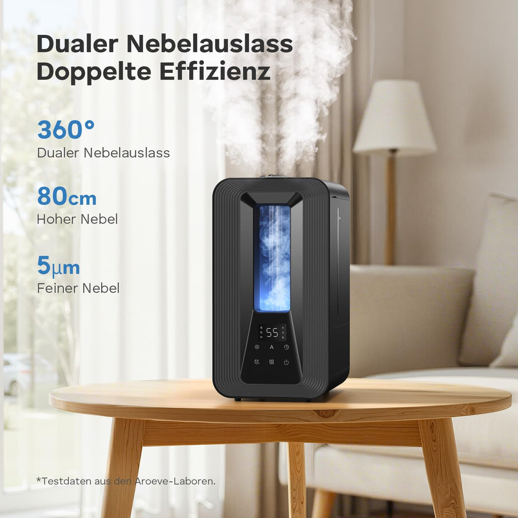 AROEVE 5L Top Fill Luftbefeuchter Schlafzimmer, Ultraschall Kühle Nebel Humidifier mit Aroma Diffuser, Smart Hygrostat, Nachtlicht, 50H/25dB Leise Raumluftbefeuchter für Pflanzen Baby Kinderzimmer