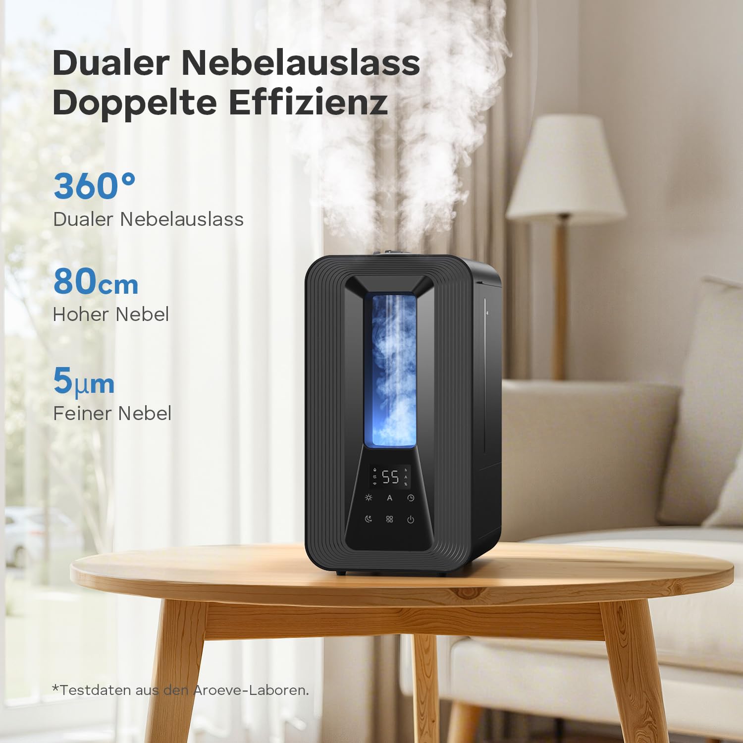 AROEVE 5L Top Fill Luftbefeuchter Schlafzimmer, Ultraschall Kühle Nebel Humidifier mit Aroma Diffuser, Smart Hygrostat, Nachtlicht, 50H/25dB Leise Raumluftbefeuchter für Pflanzen Baby Kinderzimmer