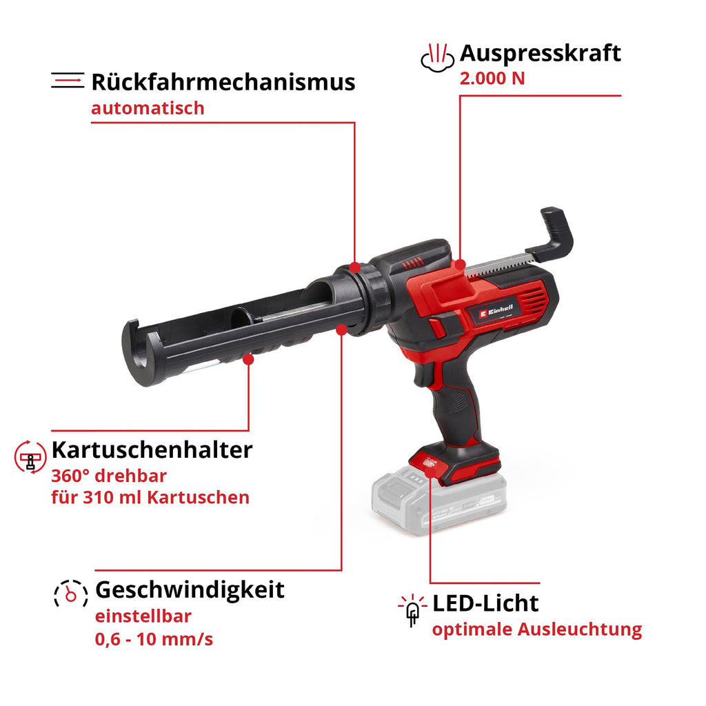 Einhell Akku-Kartuschenpistole TE-SG 18/10 Li-Solo Power X-Change (18 V, für 310 ml-Kartuschen, bis zu 2.000 N, einstellbare Drehzahl, ohne Akku)
