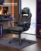 SONGMICS Gaming-Stuhl, Bürostuhl mit Fußstütze, Schreibtischstuhl mit Kopfstütze und Lendenkissen, höhenverstellbar, ergonomisch, bis 150 kg belastbar, tintenschwarz OBG073B05