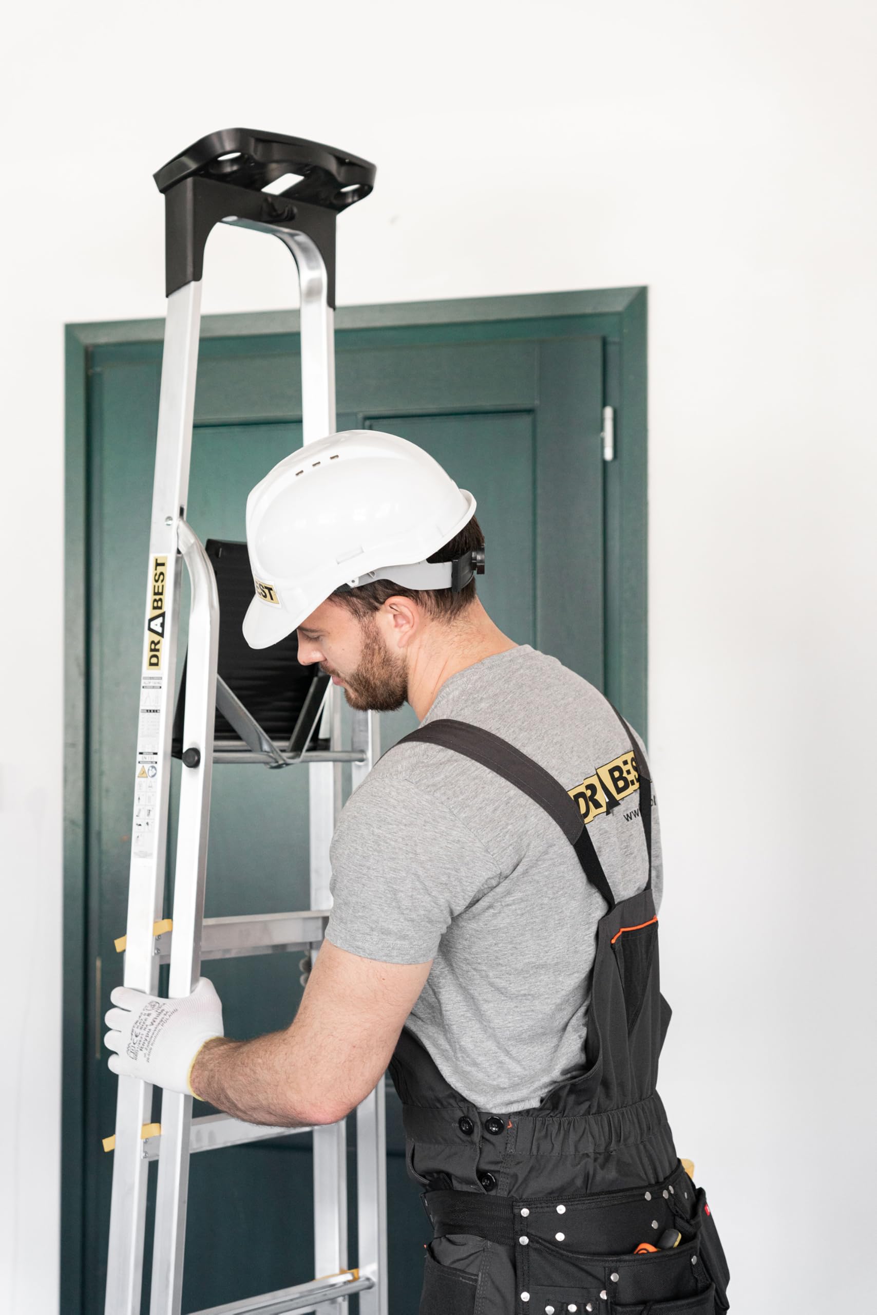 DRABEST Leiter PRO Serie Alu Leiter 6 Stufen Trittleiter Klappbar Stehleiter Haushaltsleiter mit Ablage Belastbar bis 150 kg Mehrzweckleiter