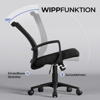 Yaheetech Bürostuhl Ergonomisch, Schreibtischstuhl mit Netzbespannung, Arbeitsstuhl mit Armlehnen, Chefsessel aus Mesh, höhenverstellbarer Computerstuhl 136 kg, atmungsaktiv, Wippfunktion Schwarz