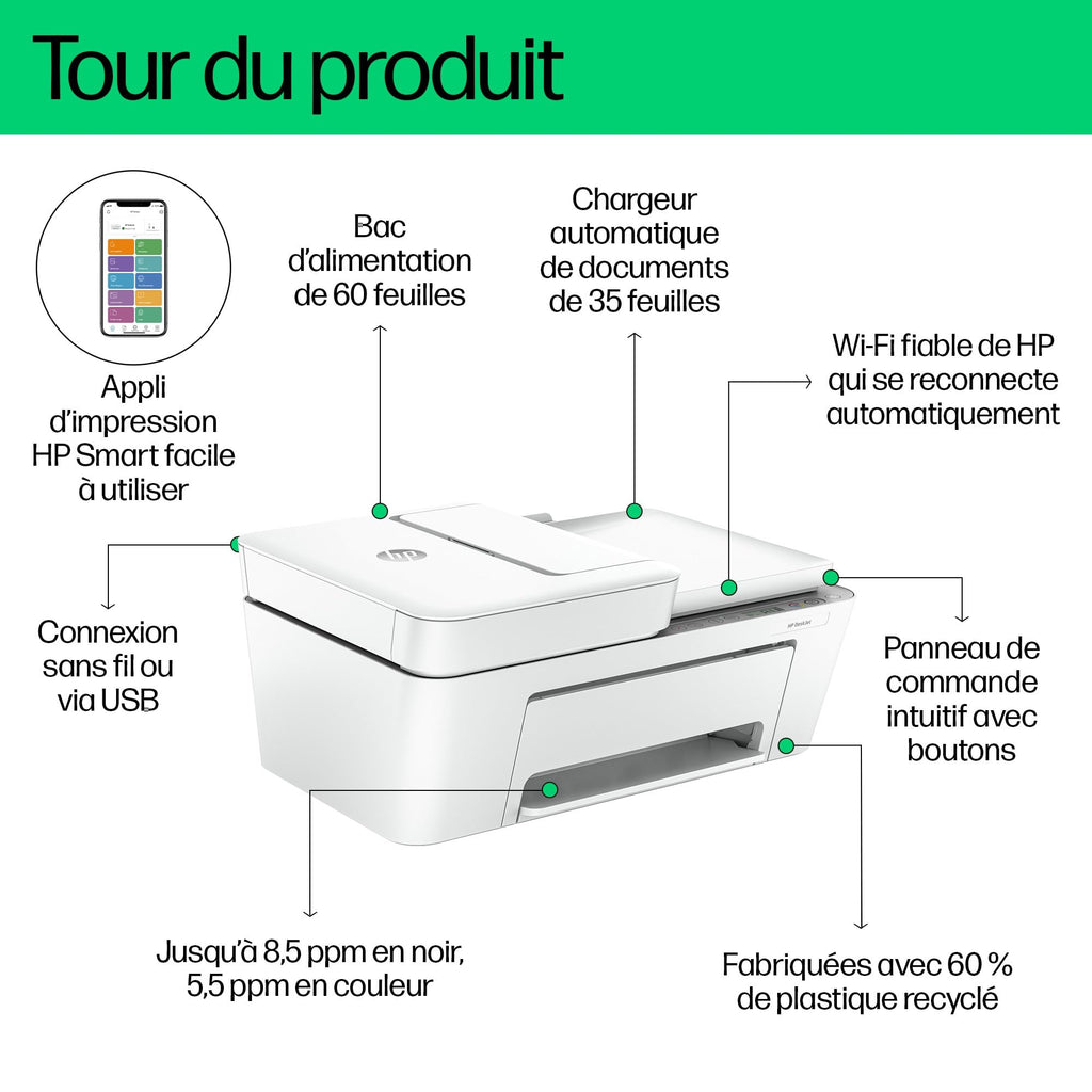 HP DeskJet 4220e Multifunktionsdrucker, 3 Monate gratis drucken Instant Ink inklusive, Drucker, Kopierer, Scanner, Mobiler Faxversand, WLAN, Automatische Dokumentenzuführung, Weiß