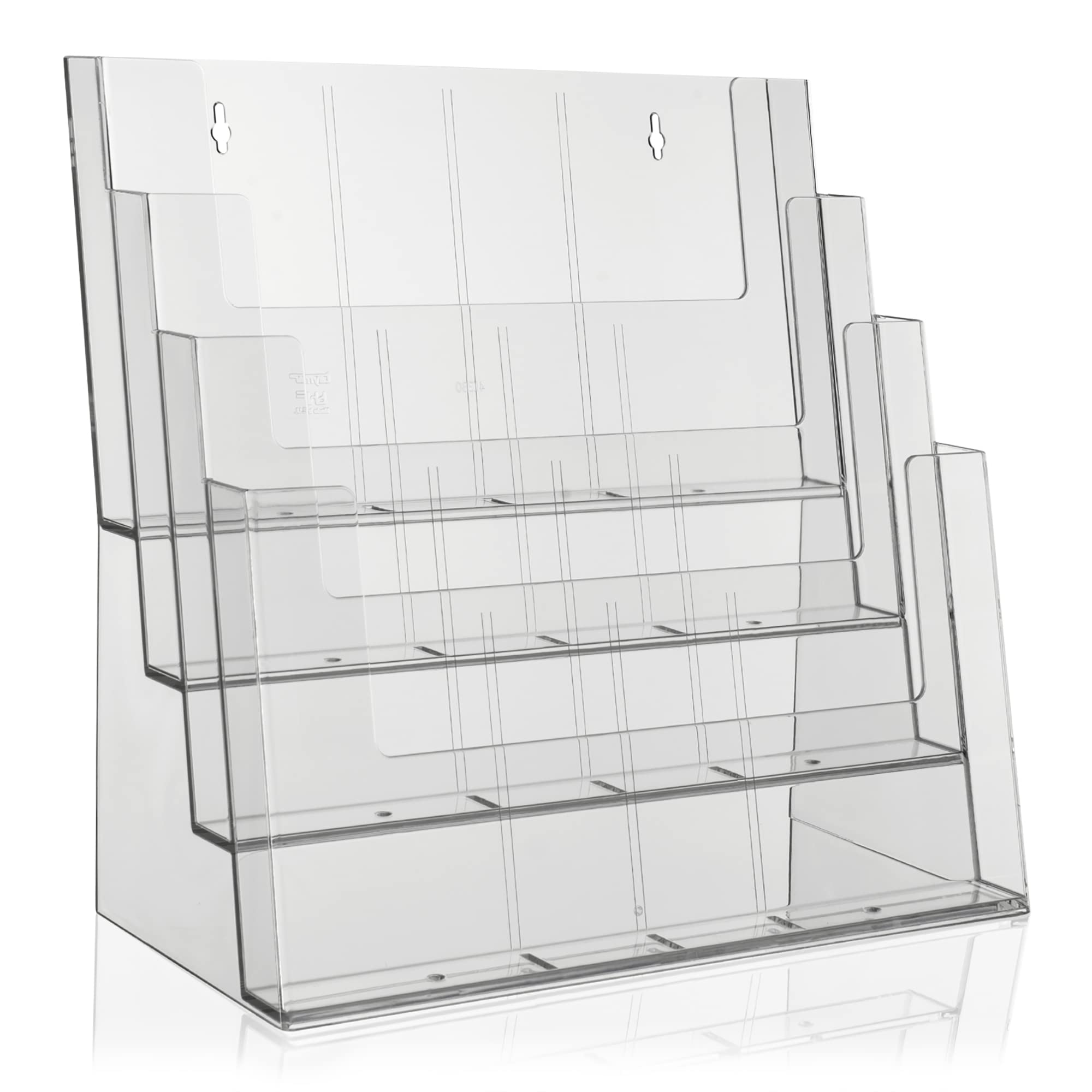 Taymar Prospektständer Tribüne für DIN A4, A5, DIN lang, DL, A6 Flyer, flexibler, transparenter Tischprospektständer als standfester Aufsteller, Flyerständer mit 4 Etagen, optional als Wand-Prospekthalter