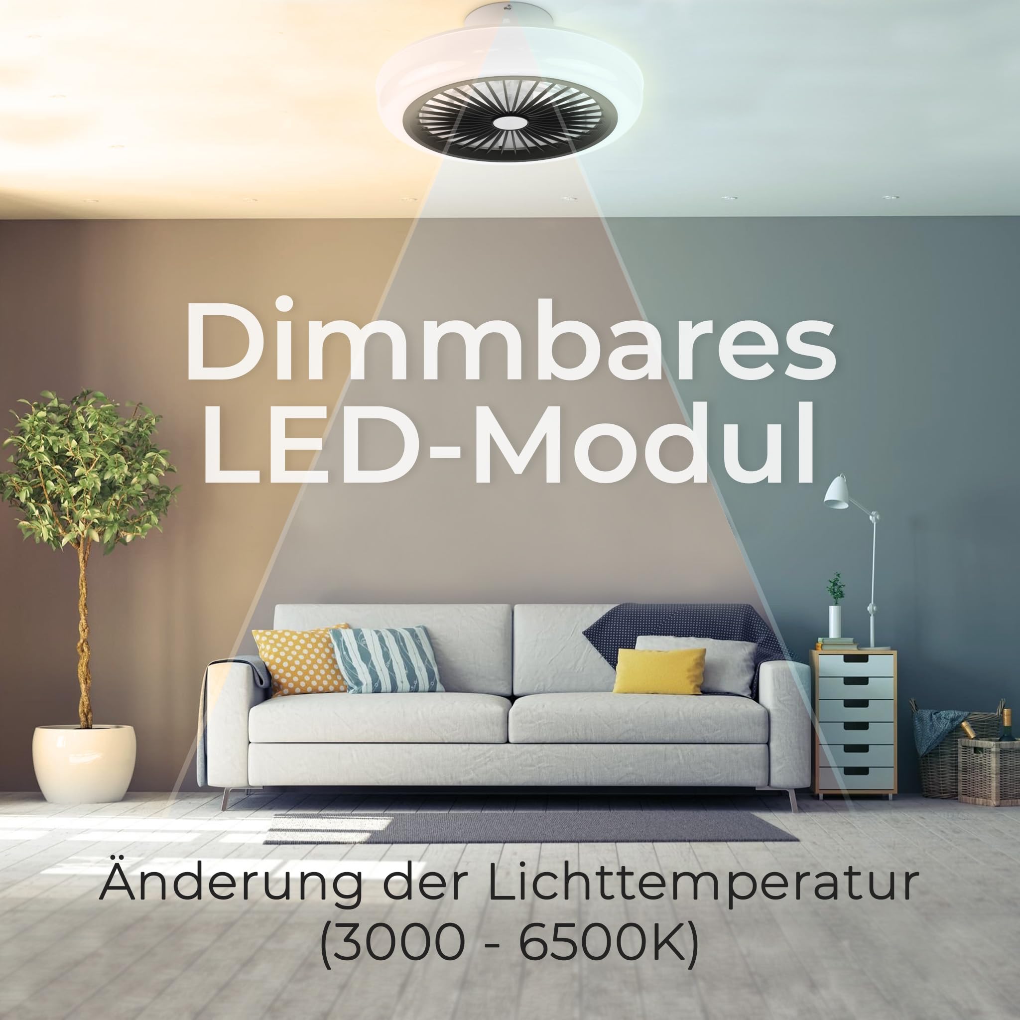 Noaton® Polaris 11045B Deckenventilator mit Beleuchtung, Schwarz, LED Dimmbar, 3 Farbtemperaturen, Fernbedienung, Timer, Luftdurchsatz bis zu 60 m3/min, für Wohnzimmer Schlafzimmer, Durchmesser 45cm