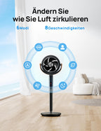 Dreo 25dB leiser Smart Standventilator, 120°+105°Omni-direktional oszillierend Ventilator mit Fernbedienung, 30M Windentfernung, 1650m³/h Luftvolume Turbo-Luftzirkulator Fans, 6 Modi 8-Geschwindigkeit
