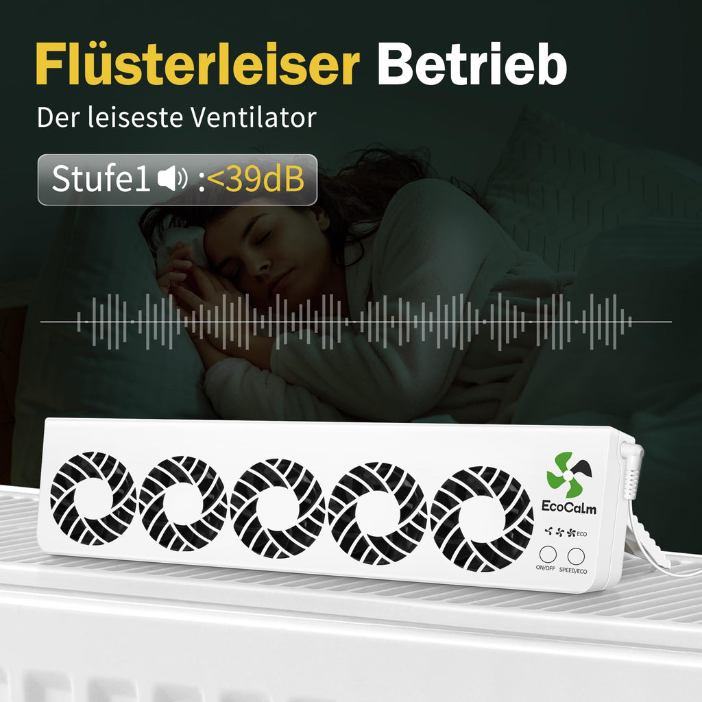 ecoCalm Heizkörper Ventilator mit 5 Lüfter, Intelligenter Heizkörperverstärker Erhöhen die Effizienz der Heizung und Sparen Energie