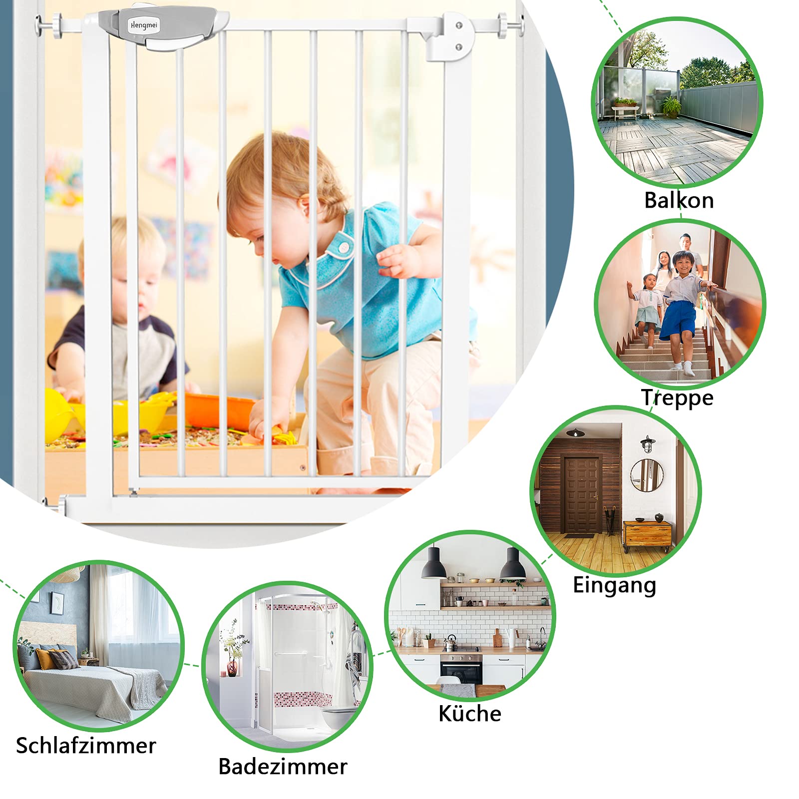 UISEBRT Türschutzgitter Ohne Bohren Treppenschutzgitter für Kinder 95-105cm breit, Auto-Close Baby Schutzgitter Metall Gitter Weiß