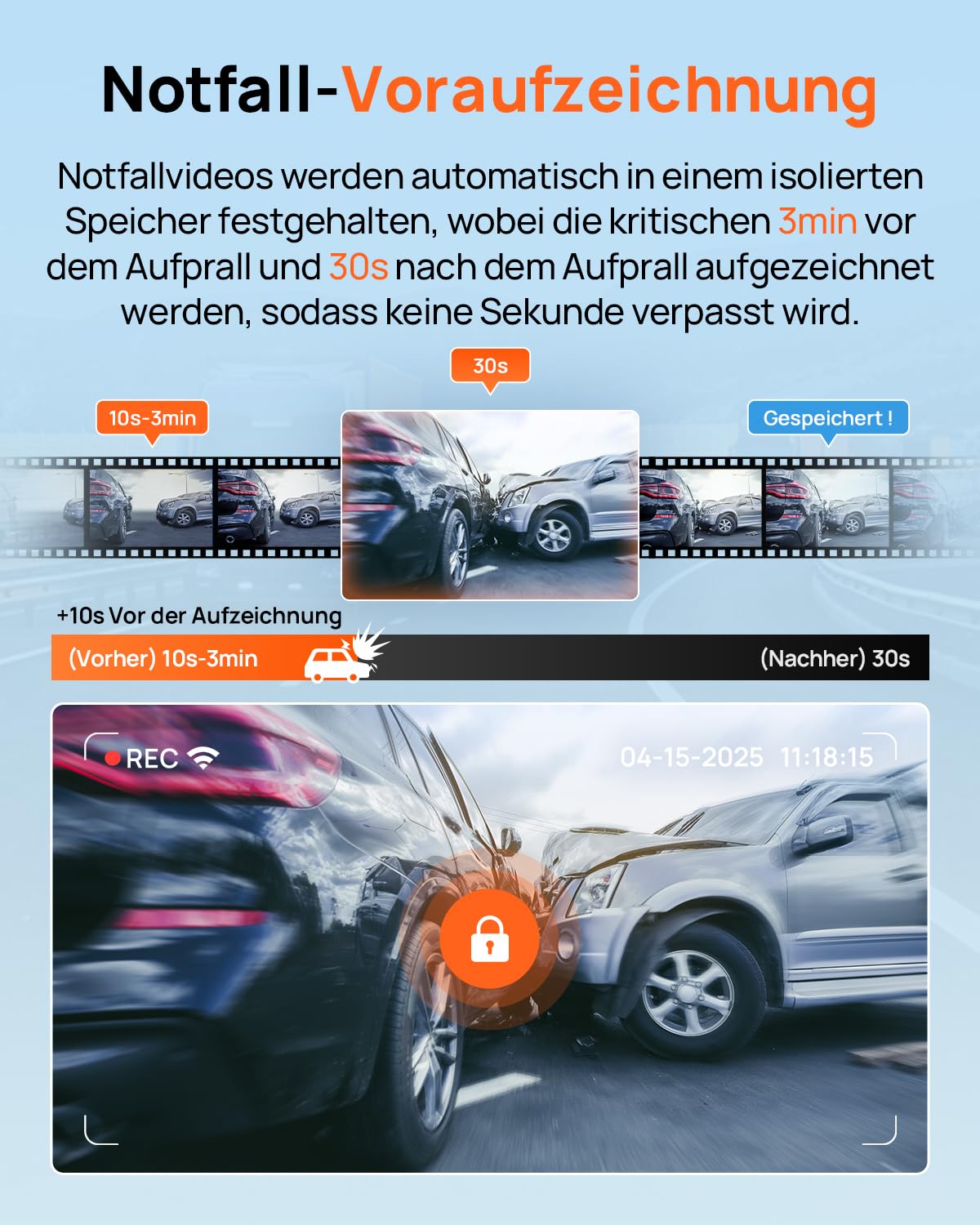 70mai A800SE Dashcam Auto Vorne Hinten 4K HDR 2160P+1080P mit 128GB SD Karte, Dual Autokamera 3" IPS, F1.55 Blende Nachtsicht, 210Sek.Puffer Notfall-Voraufzeichnung, Parküberwachung, Max 512GB