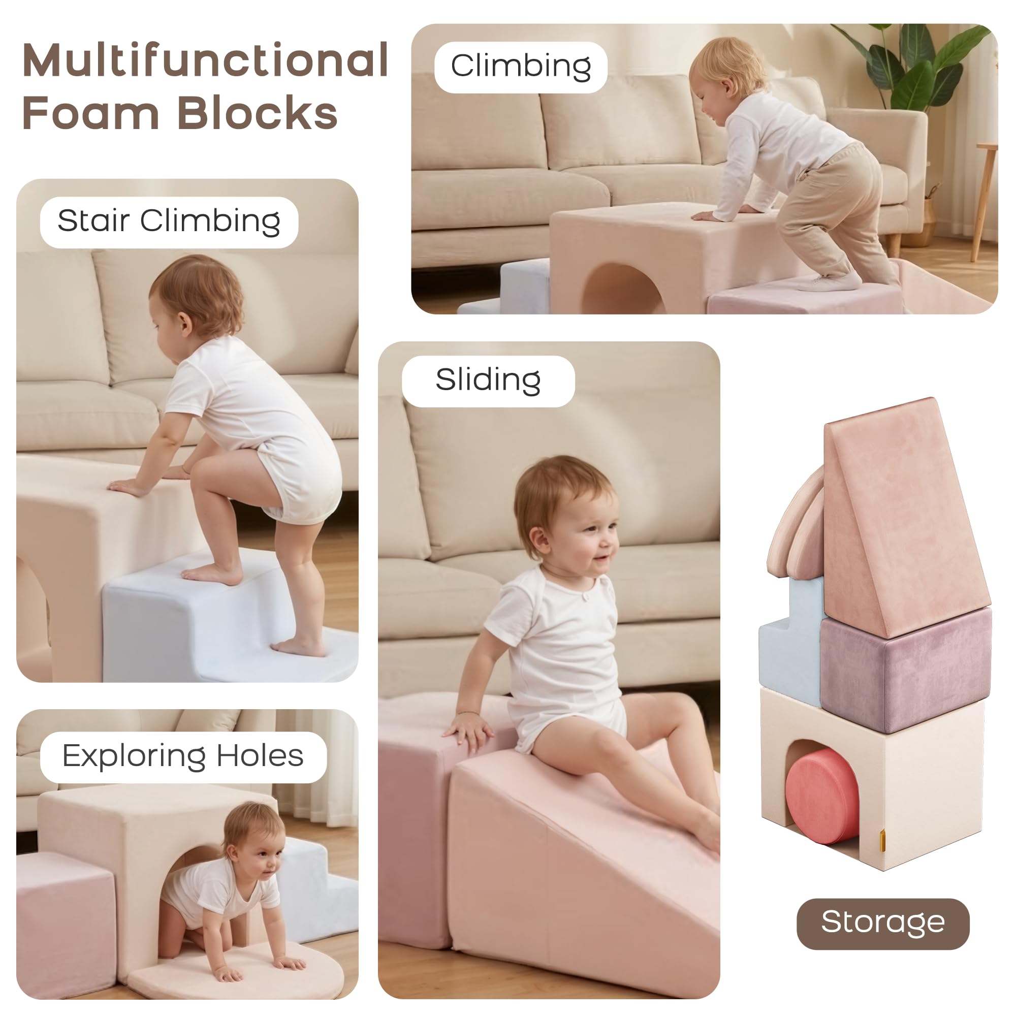 BanaSuper Schaumstoff-Kletterblöcke für Kinder, Schaumstoff Bausteine XXL, EN71-zertifiziert & rutschfest, Kinder Montessori Spielzeug, Waschbare Hülle für Indoor-Spaß, Soft Playset, Babyblau Rosa