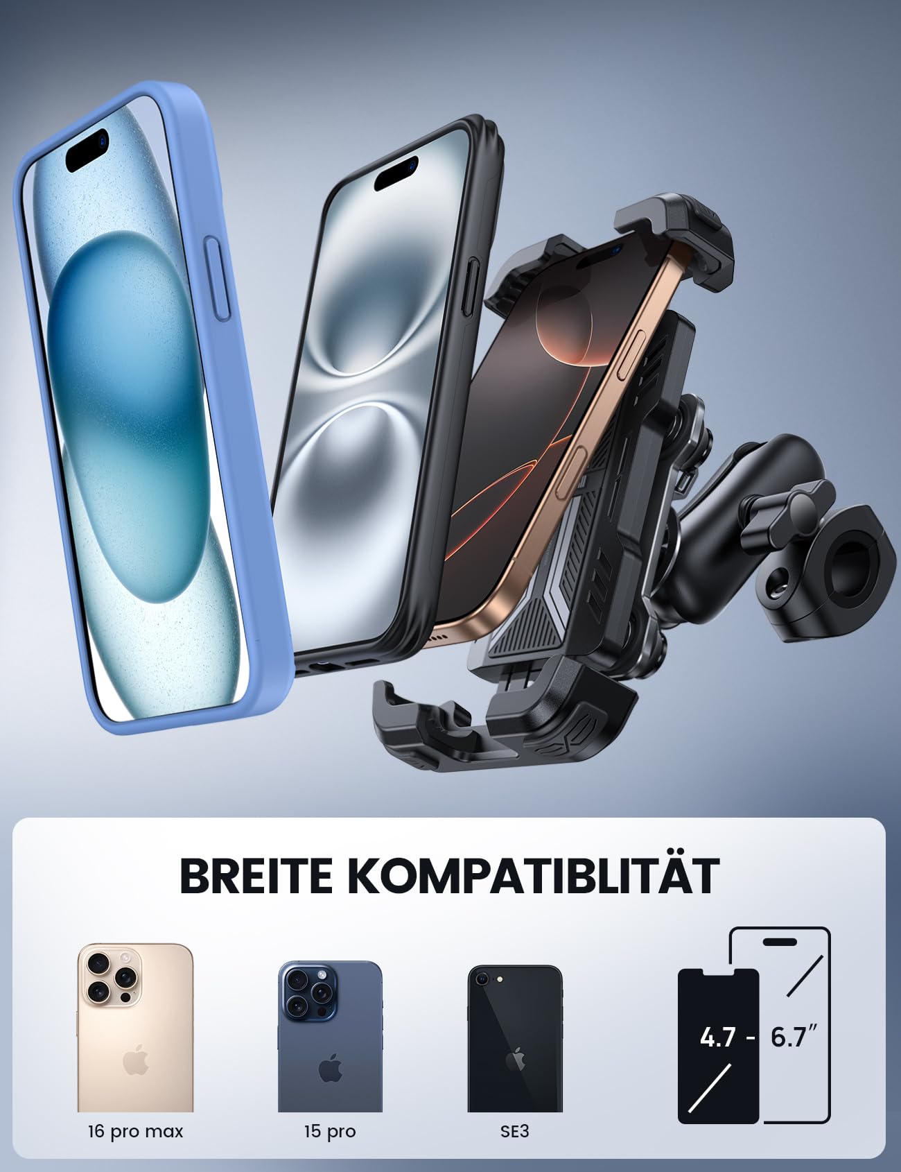 Lamicall Handyhalterung Motorrad, Handyhalter Fahrrad - [Metall-Verlängerungsarm] [Doppelt Vibrationsgedämpft] Handy Motorradhalterung Diebstahlsicher, 720° Drehbarer Lenker Halter für iPhone 17/16/15