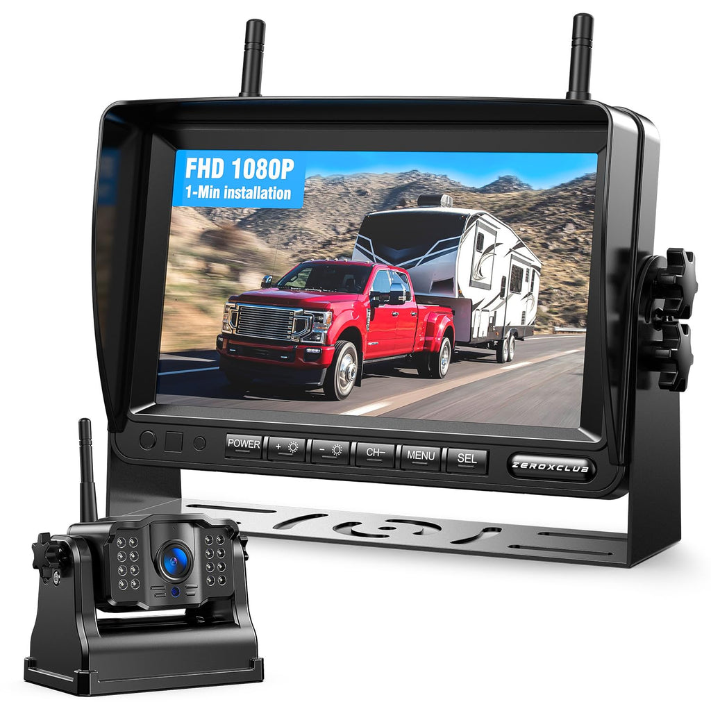 Magnetische Rückfahrkamera Kabellos, 7 Zoll 1080P FHD Monitor, 9600mAh Wiederaufladbare Akku, 1-Min Einrichtung, IP69K Wasserdicht Rückfahrkameras für Wohnmobile,Anhänger und LKWs