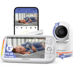 jeeber 2K 5" Baby Monitor Video, Controllo Tramite Cellulare APP & Monitor, 360° Telecamera Bambini, Visione Notturna, Temperatura, Movimento, Rilevamento Del Pianto, Ninne Nanne, Audio Bidirezionale