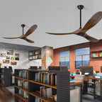 XSGDMN Deckenventilator, holz deckenventilator ohne beleuchtung, Deckenventilator mit Fernbedienung und leise Es kann in feuchter Umgebung verwendet werden (152cm/60'' Braun Deckenventilator)