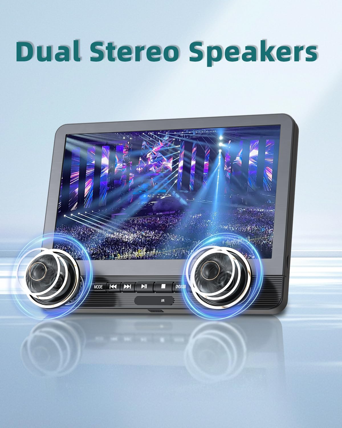 DESOBRY 12,5'' Auto DVD Player 2 Bildschrime Mit 5 Stunden wiederaufladbarer Akku, Zwei Auto-Bildschirm, Kopfstütze Fernseher Kinder TV Last Memory USB AV In/Out 12V