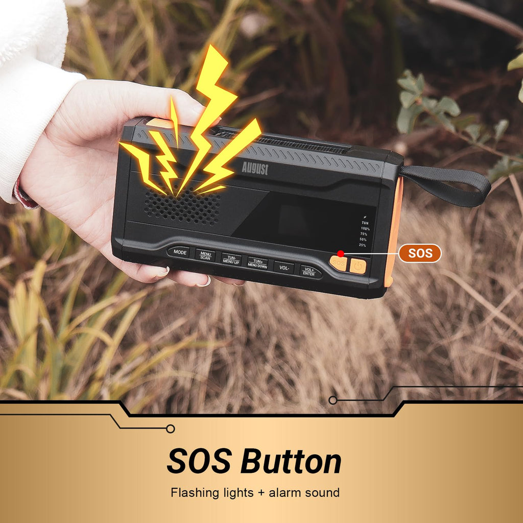 August MB290B Kurbelradio DAB/FM/Bluetooth - Solar Radio 4500mAh wiederaufladbare Powerbank, 3 Modi LED Taschenlampe Sleeptimer SOS-Alarm 3.5mm Notfallradio mit Handkurbel für Camping Wandern Zelten