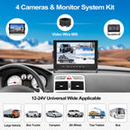 CAMECHO RV Rückfahrkamera Set 4 Kameras Set,Videoaufzeichnung 9 Zoll LCD Monitor DVR+4 Geteilte Rück und Vorder Kamera, Weitwinkel, IP68 wasserdicht, 18IR Nachtsicht, für LKW/Anhänger/Bus/Van 12V-35V