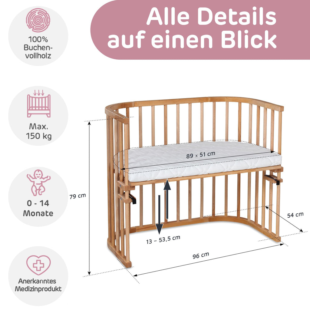 babybay Maxi extra großes Beistellbett aus massivem Buchenholz / Kinderbett Höhe stufenlos verstellbar & umweltfreundlich / mitwachsendes Babybett (kernbuche geölt)