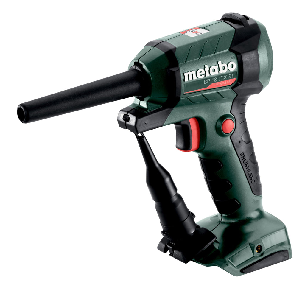metabo Akku-Blaspistole BP 18 LTX BL - 18V, Brushless Motor, 0.7 m³/min Luftmenge, 122 m/s Luftgeschwindigkeit, LED-Arbeitslicht - Vielseitig für Reinigen, Ausblasen, Aufpumpen und Entlüften