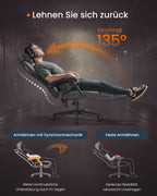 SONGMICS HOME Gaming-Stuhl, ergonomischer Computerstuhl mit Fußstütze, Bürostuhl, Drehstuhl mit Kopfkissen, Baumwoll-Leinen-Mischgewebe, höhenverstellbar, Taubengrau OBG072G01