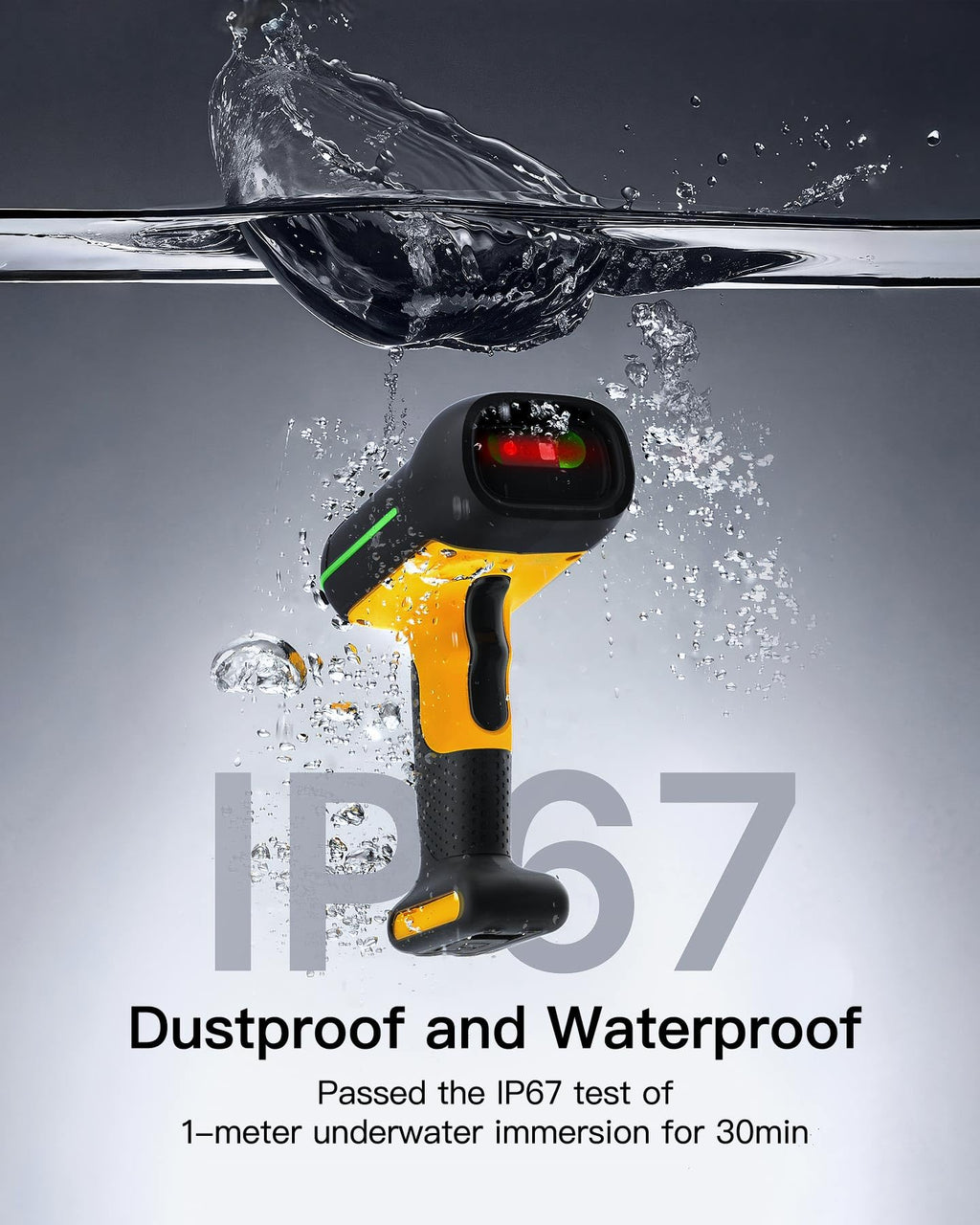 Inateck Industrial Barcode Scanner Kabellos, 2D QR Code Scanner mit intelligenter Ladestation, IP67 wasserdicht und staubdicht, Barcode Leser mit 2600mAh Akku，Handscanner mit App & SDK, BCST-75S