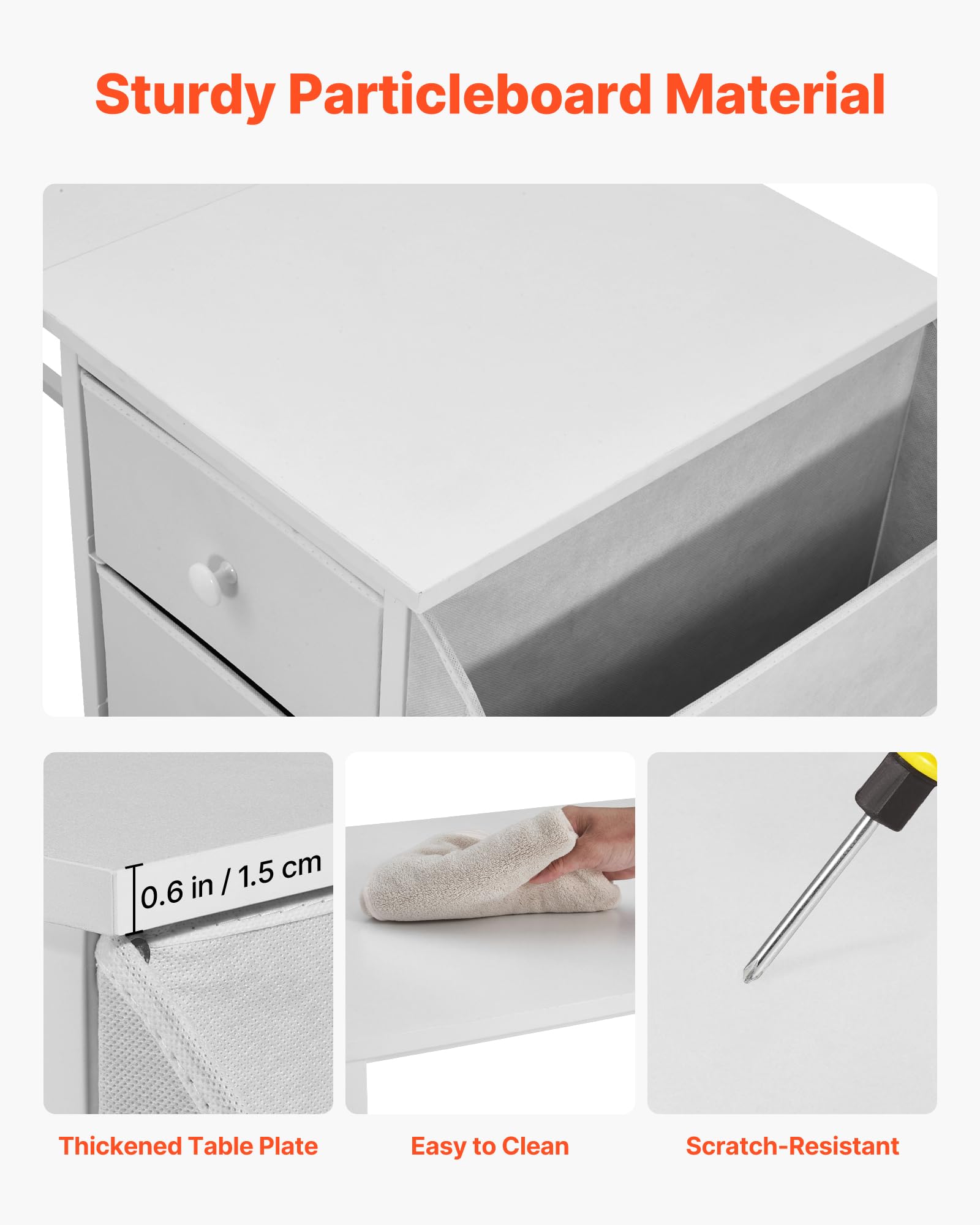 VEVOR Computertisch Bürotisch Schreibtisch (120 x 50 cm Tischplatte), moderner Arbeitstisch mit Stoffschubladen & 99 kg Tragkraft & Aufbewahrungshaken für Homeoffice Arbeitszimmer Wohnzimmer, Weiß
