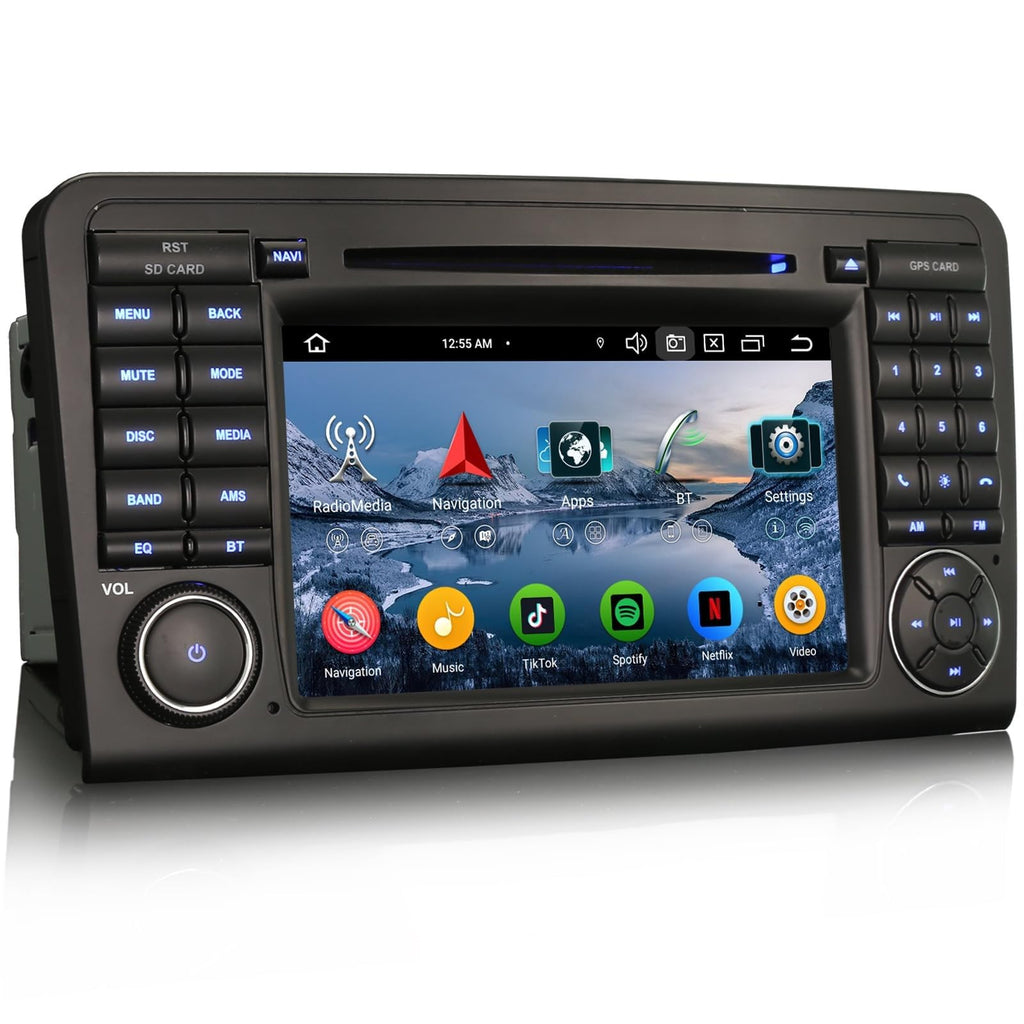 Android 14 Autoradio DVD für Mercedes Benz Klasse ML/GL W164 X164 Unterstützt DAB+ Navi Carplay Bluetooth WiFi A2DP RDS FM/AM Radio DSP Canbus Navigation 4GB RAM+64GB ROM