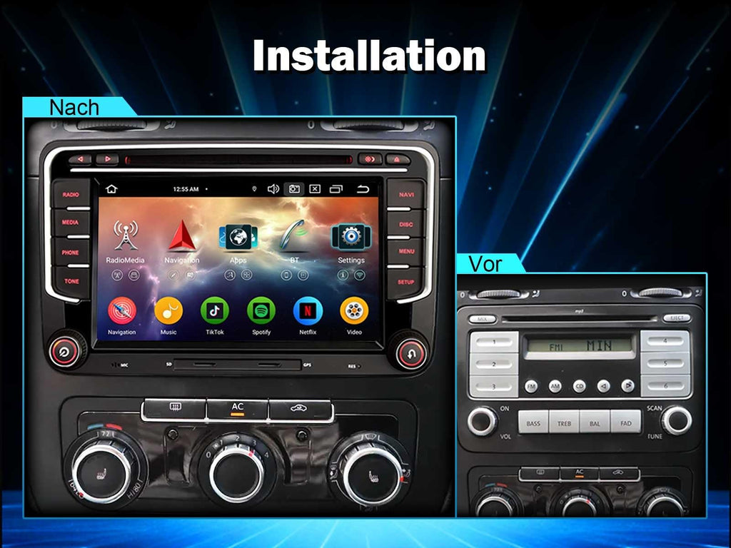 Erisin Android 14 4GB+64GB 8-Kern Autoradio mit CD Bluetooth GPS Navi für VW Golf 5/6 Passat B6 Polo 6R Touran Skoda Seat Tiguan Jetta T5 7" Touchscreen CarPlay Android Auto DAB+ WiFi 4G A2DP Canbus