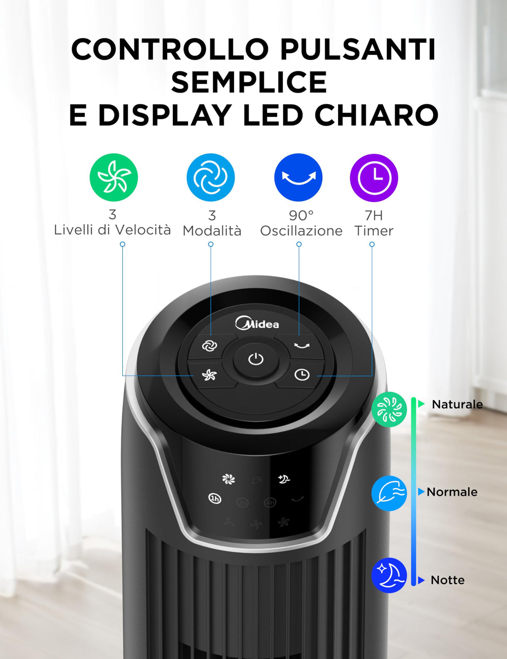 Midea FZ10-17JR Elegant Tower Fan with Remote Control