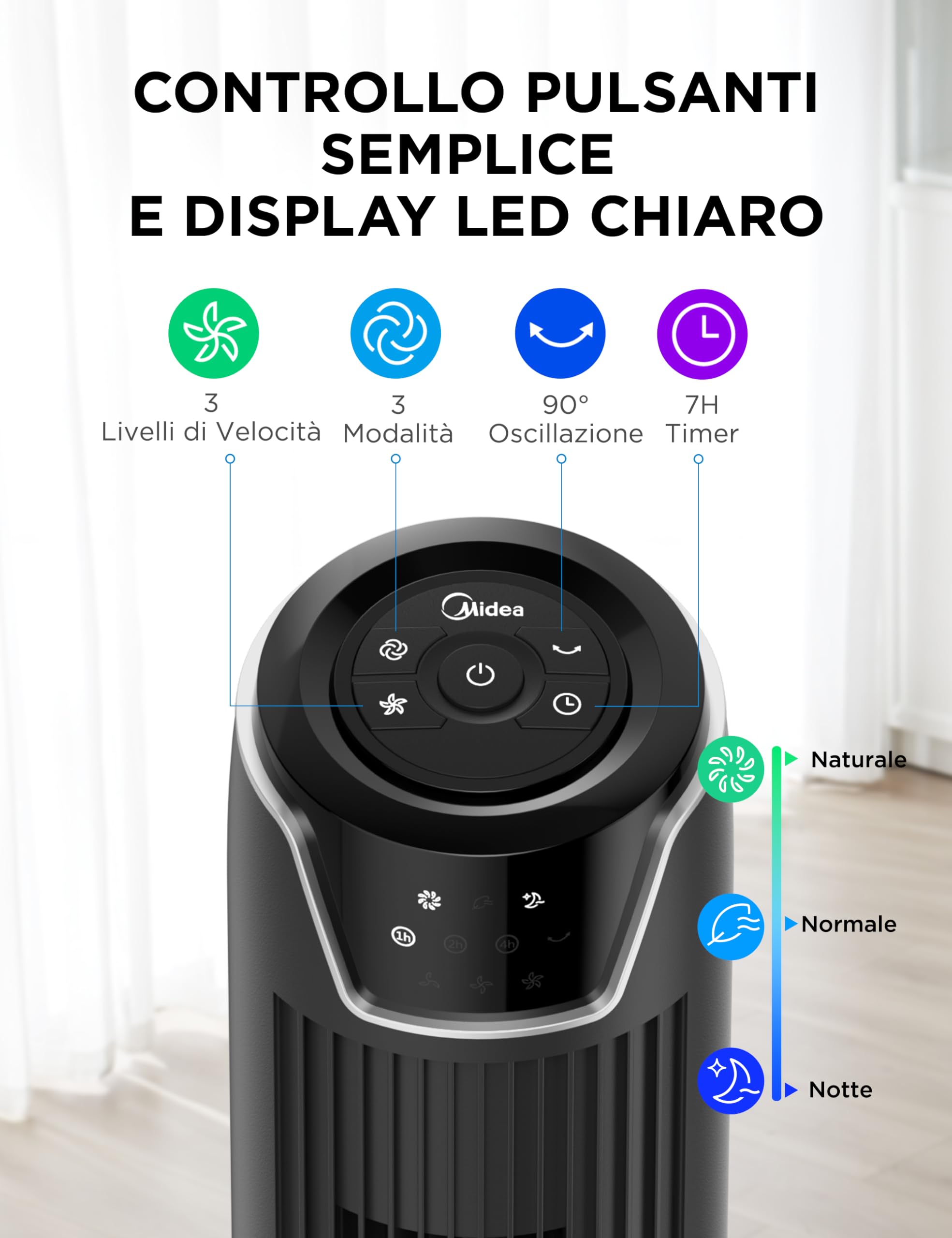 Midea FZ10-17JR Elegant Tower Fan with Remote Control