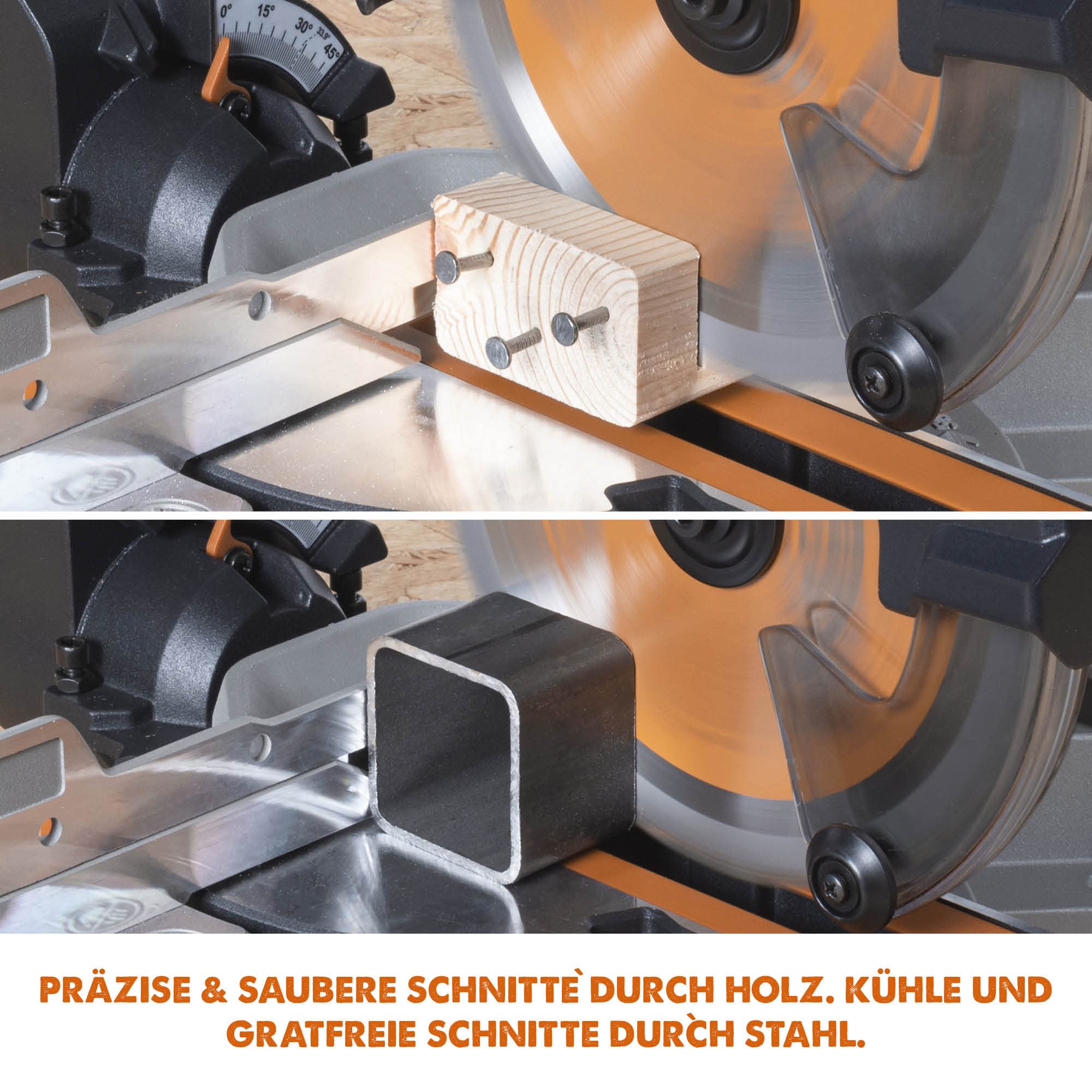 Evolution R185SMS-Li Akku-Gleitgehrungssäge mit Mehrzweck-Schneide, 45° Fasen-, 50° Gehrungsschnitte, 850 W – 185 mm TCT-Sägeblatt im Lieferumfang enthalten, 3 Jahre Garantie