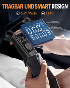 Elektrische Luftpump mit Akku, 150 PSI Luftpumpe für Fahrradpumpe, Tragbar Mini Kompressor mit Manometer & Doppelt-LED-Anzeige, 12V DC Elektrische Autoreifen für Autos, Motorräder, Fahrräder und Bälle