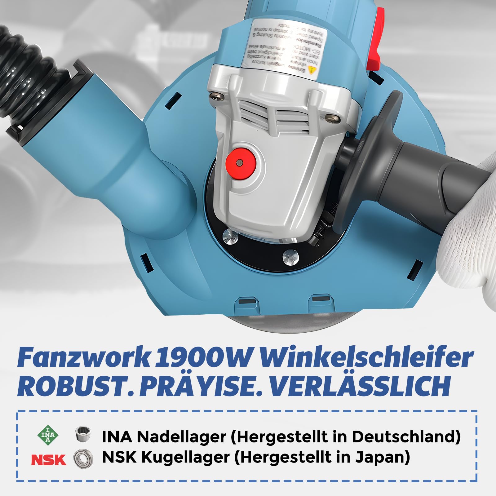 FANZWORK 1500W Betonschleifer Winkelschleifer Set mit Bürstenloser EC-Motor, Betonfräse mit 150mm Diamantschleiftopf *1, Absaughaube *1, Tragbox *1, Präzises & Wartungsfreies Schleifen
