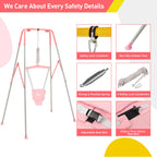 FUNLIO 2-in-1 Schaukeln Set und Baby Türhopser für Kleinkinder, Schaukelset für Kinder mit 4 Sandsäcken, Faltbarer Metallständer für drinnen und draußen, einfach zu montieren und aufzubewahren - Rosa