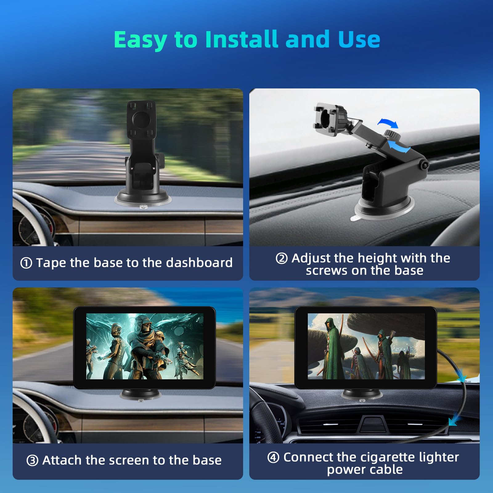 Wireless Carplay Display mit A-pple Carplay & Android Auto, 7 Zoll Tragbares Autoradio mit Bildschirm, Navigationsgeräte für Auto mit Rückfahrkamera, Bluetooth, Mirror Link, Voice Control, FM, AUX