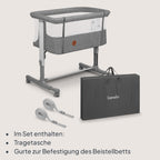 Lionelo Aurora 3 in 1 Babybett bis 9 kg, Beistellbett, Wiege, Höhenverstellug und Einstellung der Neigung der Matratze, 4 Räder mit Bremse Ergonomische Matratze Tasche