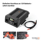 Technaxx KFZ Wechselrichter 12V auf 230V Reiner Sinus 3000W/6000W –TÜV-zertifizierter Auto Spannungswandler mit LC-Display, 2X Schuko&USB-A QC 3.0 + USB-C – Inverter für Wohnmobil, Camping, Boot–TE23