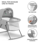 kk Kinderkraft Kinderkraft Kinderbett 3 in 1 lOVI, Kinderreisebett, Stubenwagen, Babywiege, Baby Wippe, Zusammenklappbar, Einfach Transport, mit Zubehör, Tasche, Moskitonetz,von Geburt bis 9 kg, Grau