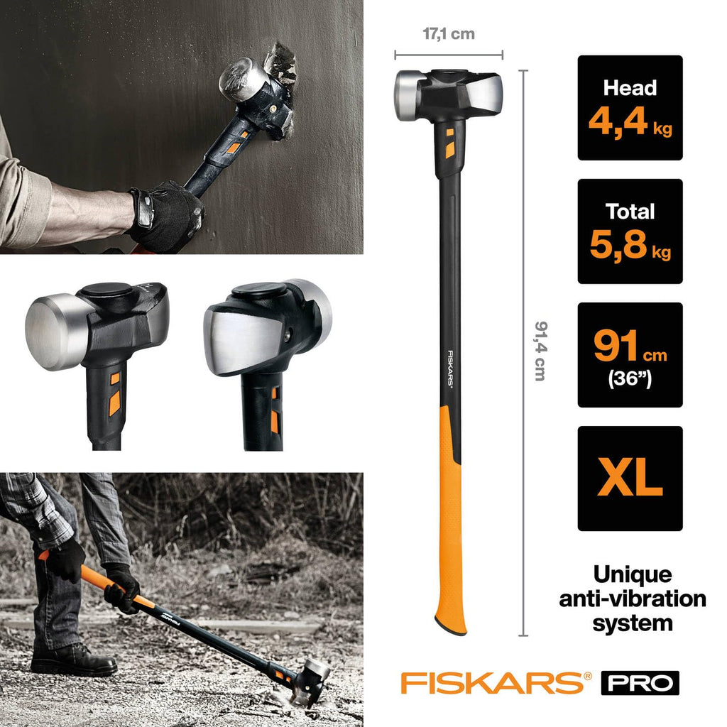 Fiskars Vorschlaghammer IsoCore XL zum Eintreiben von Holzpfählen oder Abbrucharbeiten, Länge: 92 cm, Gewicht: 5,67 kg, Schwarz/Orange, 1020164