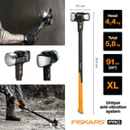 Fiskars Vorschlaghammer IsoCore XL zum Eintreiben von Holzpfählen oder Abbrucharbeiten, Länge: 92 cm, Gewicht: 5,67 kg, Schwarz/Orange, 1020164