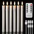 EXTSUD 6er LED Stabkerzen Wiederaufladbare LED Stabkerzen mit Timer und Fernbedienung Weicher Silikon Wachskern, Einzigartiges Tranen-Design LED Kerzen fur Zimmer Hochzeit Esstisch und Gartenparty