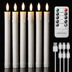 EXTSUD 6er LED Stabkerzen Wiederaufladbare LED Stabkerzen mit Timer und Fernbedienung Weicher Silikon Wachskern, Einzigartiges Tranen-Design LED Kerzen fur Zimmer Hochzeit Esstisch und Gartenparty
